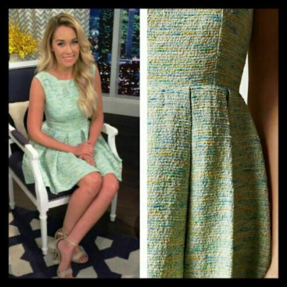 Anthropologie Mint Green Tweed Fit-and-Flare Dress - Picture 2 of 7
